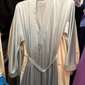 Vanity Fair Light Blue Satin Robe with Quilted Trim